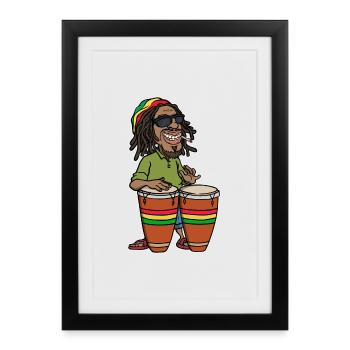 Reggae Reggaeton Jamaïque Reggae Music Ragga Rasta - Affiche encadrée (27 × 37 cm) - noir - Devant