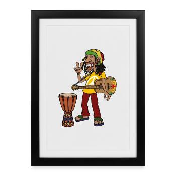 Reggae Reggaeton Jamaïque Ragga Peace Jah Rasta - Affiche encadrée (27 × 37 cm) - noir - Devant