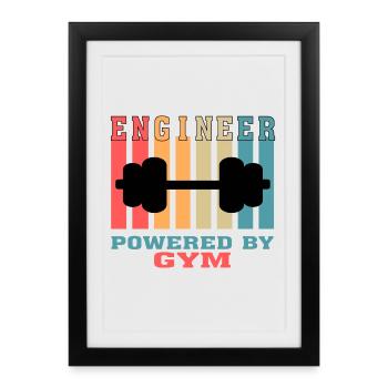Funny Engineer Powered by Gym Tshirt for Engineers - Framed poster (27 × 37 cm) - black - Front