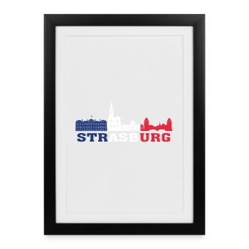 Carte de repère de la ville de Strasbourg France Skyline - Affiche encadrée (27 × 37 cm) - noir - Devant