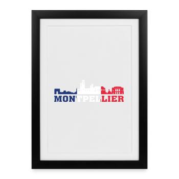 Montpellier City Skyline France Landmark Map - Affiche encadrée (27 × 37 cm) - noir - Devant