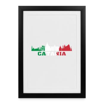 Catane ville Skyline Italie Landmark Catane Italie - Affiche encadrée (27 × 37 cm) - noir - Devant