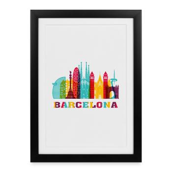 Barcelone ville Skyline Espagne Landmark - Affiche encadrée (27 × 37 cm) - noir - Devant