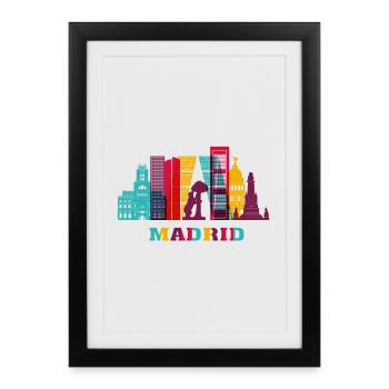Madrid City Skyline Espagne Landmark - Affiche encadrée (27 × 37 cm) - noir - Devant
