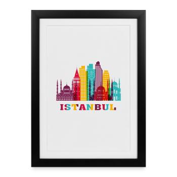 Istanbul City Skyline Turquie Landmark - Affiche encadrée (27 × 37 cm) - noir - Devant