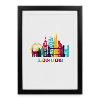 Londres City Skyline Angleterre Landmark - Affiche encadrée (27 × 37 cm) - noir - Devant