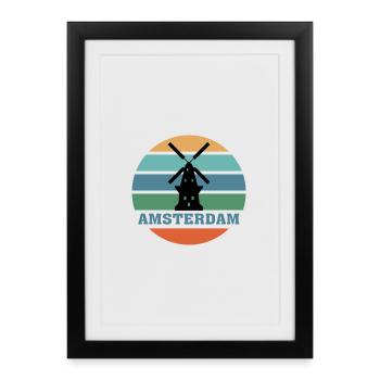 Amsterdam City Skyline Pays-Bas Landmark - Affiche encadrée (27 × 37 cm) - noir - Devant