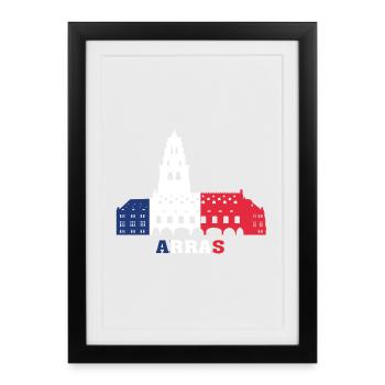 Arras City Skyline France Landmark Map - Affiche encadrée (27 × 37 cm) - noir - Devant