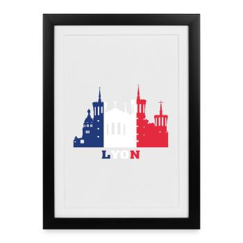 Lyon City Skyline France Landmark Map - Affiche encadrée (27 × 37 cm) - noir - Devant