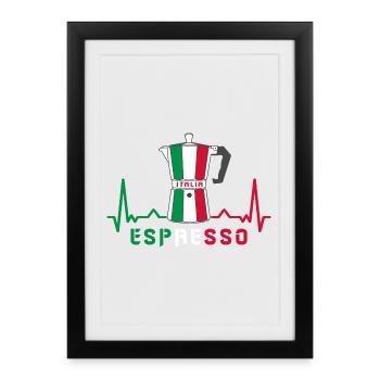 Idée cadeau / design expresso fréquence cardiaque - Affiche encadrée (27 × 37 cm) - noir - Devant