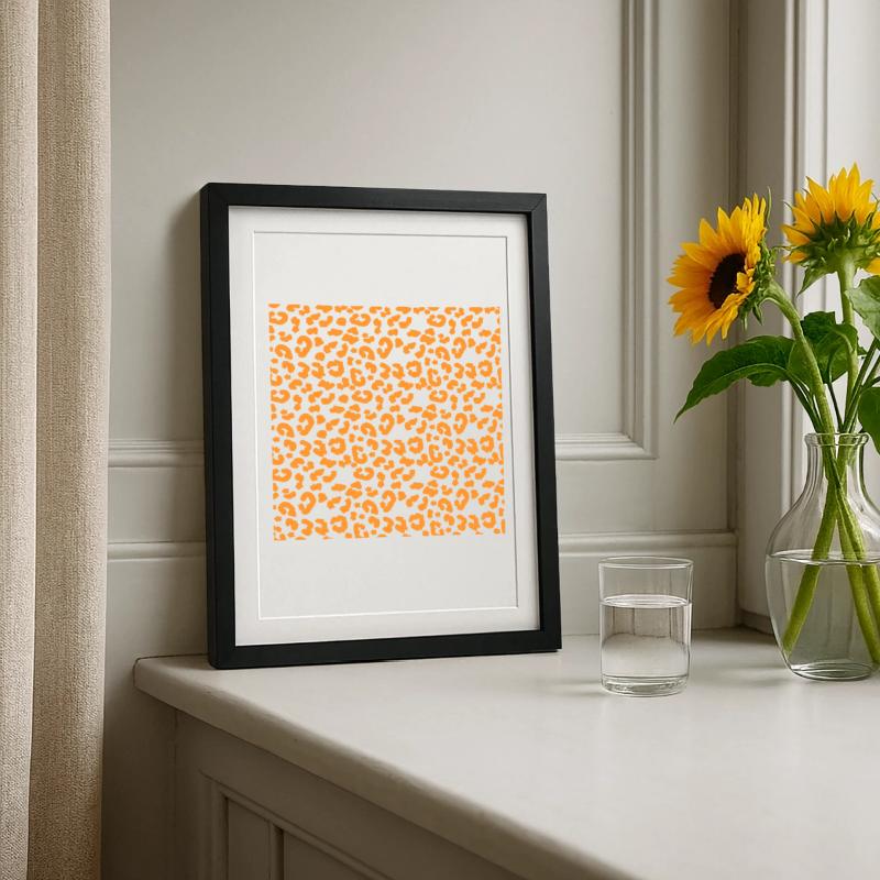 Leopard Pattern Pattern in Orange on Black Framed poster (27 × 37 cm)