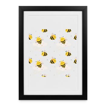 Abeilles mignonnes en motif de nuage - Affiche encadrée (27 × 37 cm) - noir - Devant