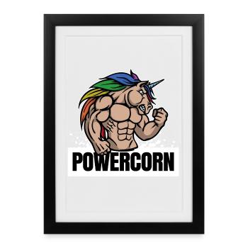 Einhorn Muskeltraining Fitnessstudio Workout Sport - Gerahmtes Poster (27 × 37 cm) - Schwarz - Vorne