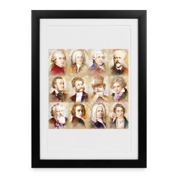 12 compositeurs : Mozart, Bach, Beethoven et plus - Affiche encadrée (27 × 37 cm) - noir - Devant
