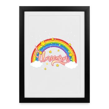 Arc-en-ciel coloré avec lettrage de licorne - Affiche encadrée (27 × 37 cm) - noir - Devant
