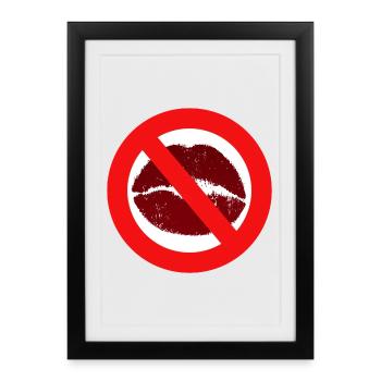 Baisers interdit baiser bouche lèvres baiser interdiction distance - Affiche encadrée (27 × 37 cm) - noir - Devant