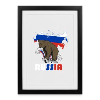 Russie conception de l’ours avec carte et drapeau - Affiche encadrée (27 × 37 cm) - noir - Devant