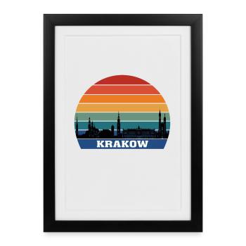 Cracovie Pologne Skyline Drapeau Polonais Voyage Souvenir - Affiche encadrée (27 × 37 cm) - noir - Devant