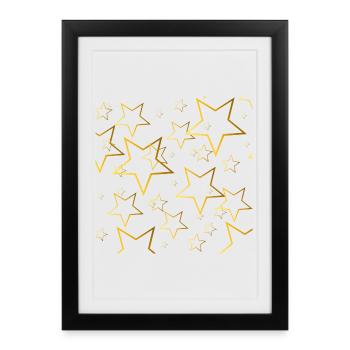 étoiles d'or, nuit, femme - Affiche encadrée (27 × 37 cm) - noir - Devant