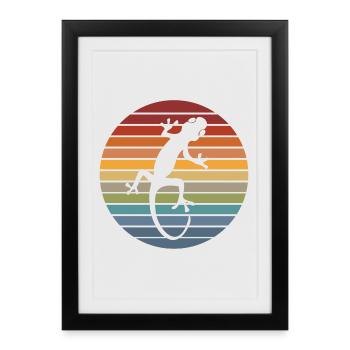 Cadeau de reptile animal lézard rétro silhouette gecko - Affiche encadrée (27 × 37 cm) - noir - Devant