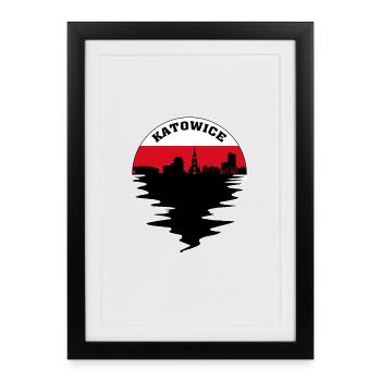 Katowice Polen Skyline Travel Souvenir Polish Fla - Gerahmtes Poster (27 × 37 cm) - Schwarz - Vorne
