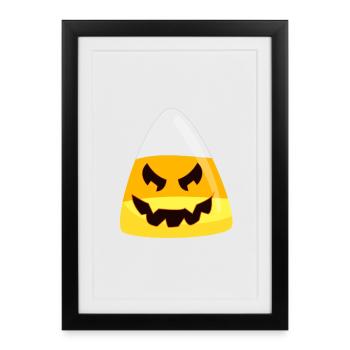 Visage d'émoticône citrouille Halloween Candy Corn - Affiche encadrée (27 × 37 cm) - noir - Devant