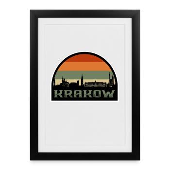 Cracovie Pologne Skyline Voyage Drapeau Polonais Souvenirs - Affiche encadrée (27 × 37 cm) - noir - Devant