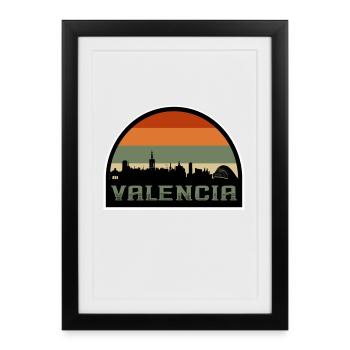 Valencia Spain Skyline Silhouette Spanish Flag - Framed poster (27 × 37 cm) - black - Front
