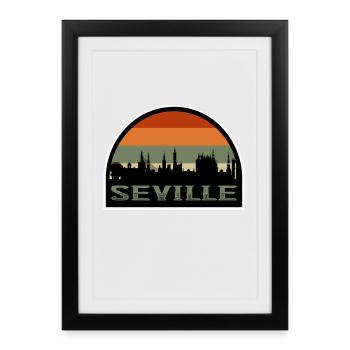 Séville Espagne Skyline Voyage Souvenir Drapeau Espagnol - Affiche encadrée (27 × 37 cm) - noir - Devant