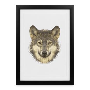 Chemises de fan de la nature, tête de loup, dessins d’animaux populaires - Affiche encadrée (27 × 37 cm) - noir - Devant