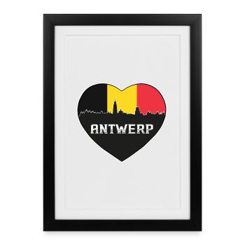 Anvers Belgique Skyline Silhouette Drapeau Belge - Affiche encadrée (27 × 37 cm) - noir - Devant