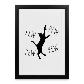 Funny cat with guns funny animals - Framed poster (27 × 37 cm) - black - Front