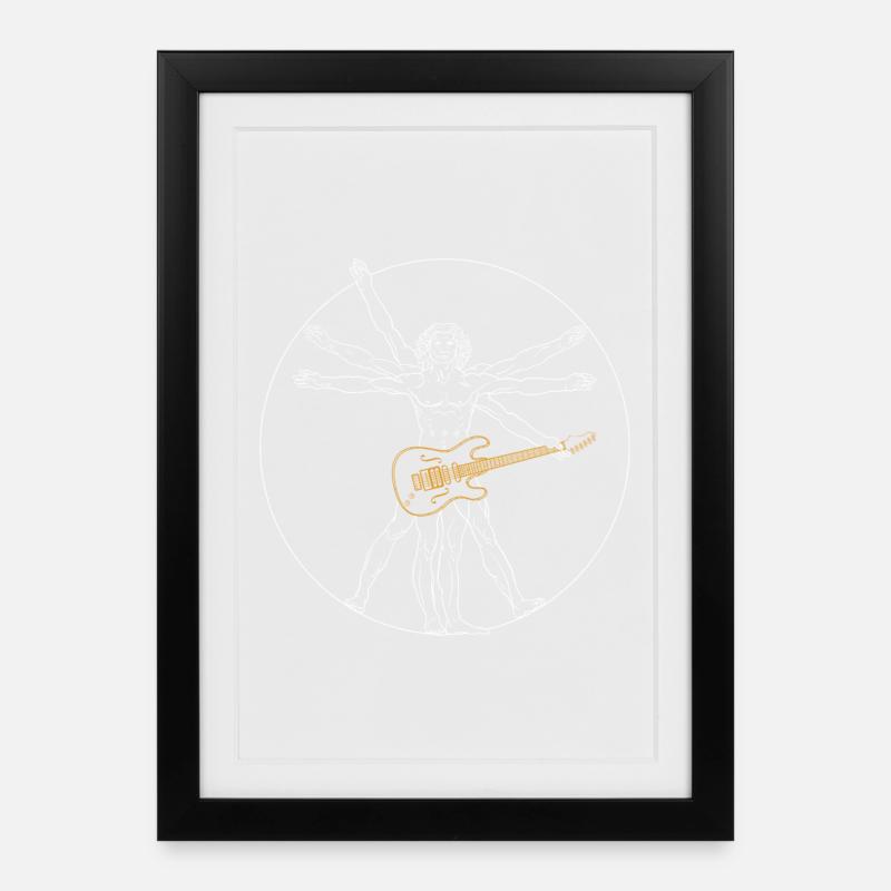 Guitar Da Vinci - Cadeau Guitar Rock - Affiche encadrée (27 × 37 cm) - noir