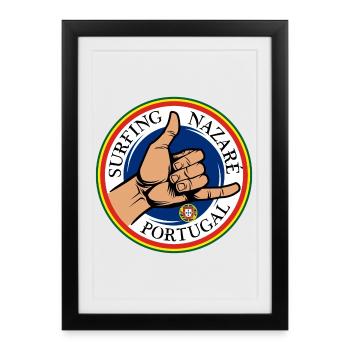 Surfing Nazaré Portugal - Affiche encadrée (27 × 37 cm) - noir - Devant