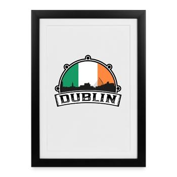 Dublin Irlande Skyline Voyage Souvenir drapeau irlandais - Affiche encadrée (27 × 37 cm) - noir - Devant