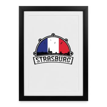 Strasbourg France Skyline Voyage Souvenir Français - Affiche encadrée (27 × 37 cm) - noir - Devant