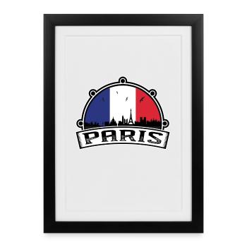 Paris France Skyline Voyage Souvenir Drapeau Français - Affiche encadrée (27 × 37 cm) - noir - Devant