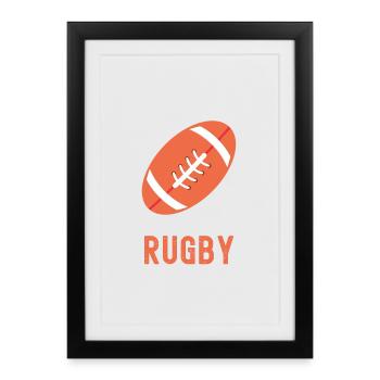 Minimalist Rugby Ball in Orange - Framed poster (27 × 37 cm) - black - Front