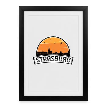 Strasbourg France Skyline Voyage Souvenir Français Fl - Affiche encadrée (27 × 37 cm) - noir - Devant