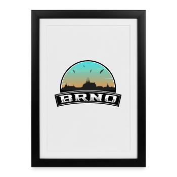Brno Czechia Skyline Souvenir tchèque - Affiche encadrée (27 × 37 cm) - noir - Devant