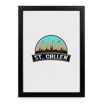 Saint-Gall Suisse Skyline Souvenir suisse - Affiche encadrée (27 × 37 cm) - noir - Devant
