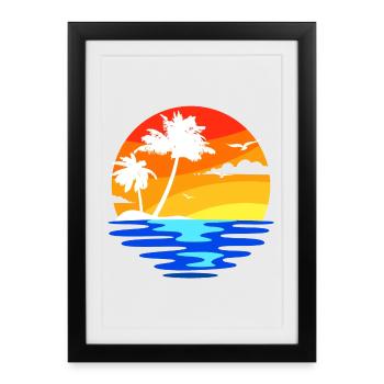 Palmiers île des caraïbes plage vacances mer été - Affiche encadrée (27 × 37 cm) - noir - Devant