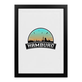 Hambourg Allemagne Skyline Souvenir Allemand - Affiche encadrée (27 × 37 cm) - noir - Devant