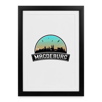 Magdebourg Allemagne Skyline Souvenir allemand - Affiche encadrée (27 × 37 cm) - noir - Devant