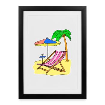 Sun Sea Beach Summer Palm Trees Relax Vacation - Framed poster (27 × 37 cm) - black - Front