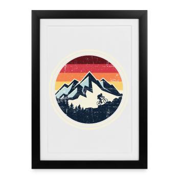 Retro Ridge Mountain Biker Silhouette - Gerahmtes Poster (27 × 37 cm) - Schwarz - Vorne