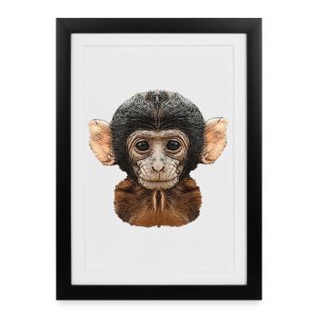 best wildlife designs, baby monkey canvas pattern - Framed poster (27 × 37 cm) - black - Front