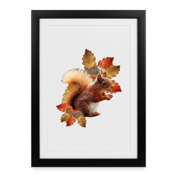 Squirrel motif with oak leaves, autumn woman - Framed poster (27 × 37 cm) - black - Front