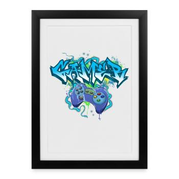 Graffiti de jeu de joueur - Affiche encadrée (27 × 37 cm) - noir - Devant