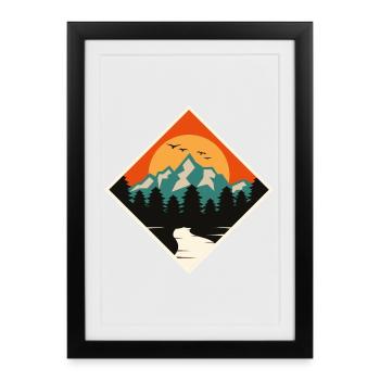Mountain Forest Sunset - Framed poster (27 × 37 cm) - black - Front